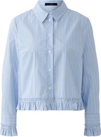 Oui Overhemden, Dames, Blauw, M, Katoen, Gestreepte blouse met speelse ruches