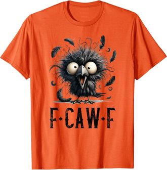 Generic F-Caw-F Vintage Crow Sarcastic Humor T-Shirt Mens Cartoon Gothic Black Raven Funny Tshirts Short Sleeve Crew Neck F CAW F Summer Tops(Orange, M)