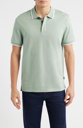 BOSS Parlay Tipped Cotton Polo in Open Green at Nordstrom, Size Large