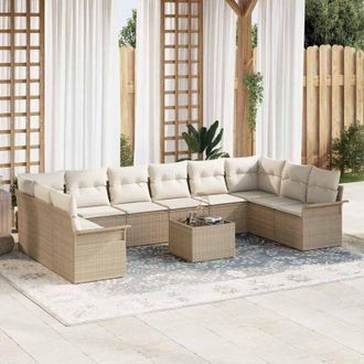 vidaXL Vidaxl - Conjunto De Sof&aacute; De Jard&iacute;n Con Coj&iacute;n 11 Pcs Beige Polirat&aacute;n