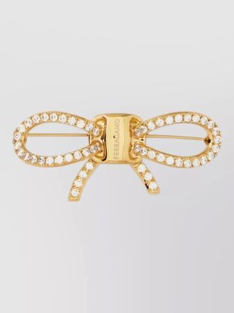 Ferragamo bow crystal pin gold tone finish