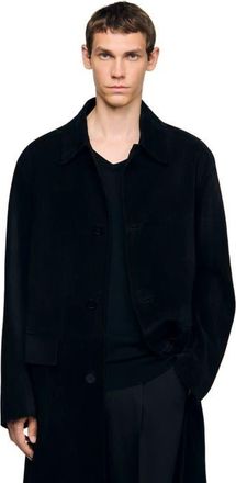 Sandro Oversized coat with wing collar in Black at Nordstrom, Size Medium