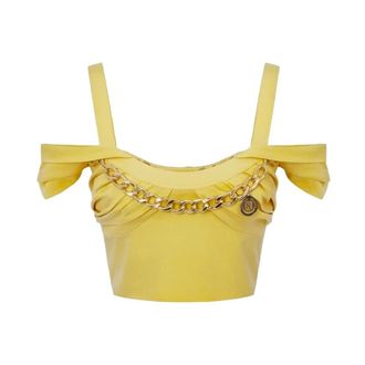 Elisabetta Franchi Stretch Cotton Top with Necklace - female - Elisabetta Franchi - Sleeveless Tops - Yellow - S - Tops