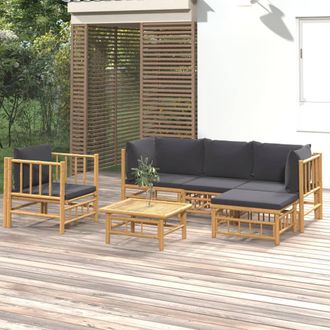 vidaXL Vidaxl Set De Muebles De Jard&iacute;n 6 Piezas Bamb&uacute; Con Cojines Gris Oscuro