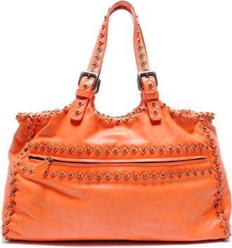 Bottega Veneta Intrecciato Orange Leather Tote Bag (Pre-Owned)