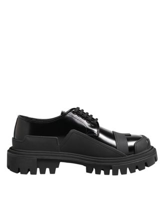 Dolce & Gabbana Black Patent Leather Trekking Derby Mens Shoes