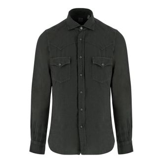 Finamore Linnen overhemd - Heren - Casual Overhemden - Groen - M - Linnen - Overhemden