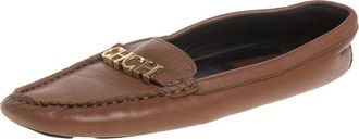 Carolina Herrera Brown Leather Logo Detail Flats