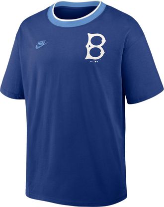 Nike Brooklyn Dodgers Cooperstown Ringer Nike Mens MLB T-Shirt in Blue | 045Q0H65KB-N3R
