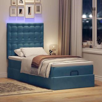 vidaXL Estructura Cama Otomana Colchones Terciopelo Azul Oscuro Vidaxl