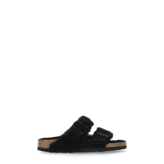 Birkenstock Sliders, female, Black, 7 UK, Arizona Teddy Split Suede Leather/Shearling