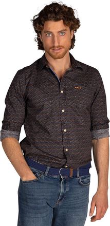 N-Z-A- NEW ZEALAND AUCKLAND NZA overhemd bruin geprint semi-wide collar met borstzak