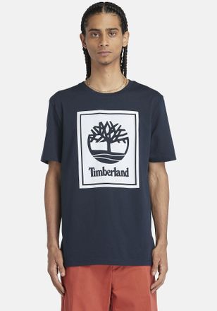 Timberland T-Shirt TIMBERLAND STACK LOGO Short Sleeve Tee, Herren, Gr. L, blau (schwarz sapphire), Jersey, Obermaterial: 100% Baumwolle, bedruckt, Rundhals, abge