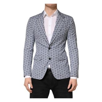 Dolce & Gabbana Blazers, male, Blue, Size: S Dolce & Gabbana Blue Cotton Patterned Single Breasted Blazer