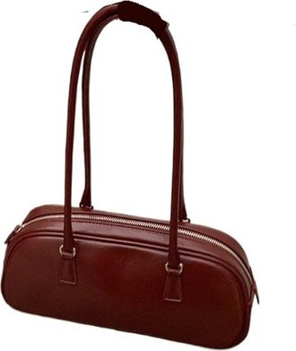 Generic Versatile Retro Oil Wax Leather Womens Bag Single oulder Underarm French Bread(Wine red does not include pendants)