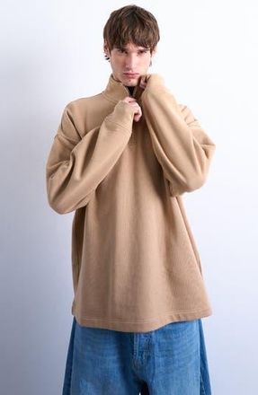 Topman Heavyweight Oversize Quarter Zip Sweatshirt in Dark Stone at Nordstrom Rack, Size X-Large