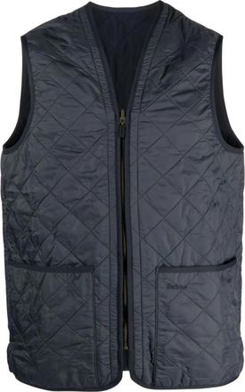 Barbour Blauw Geborduurd Mouwloos Jack met Rits - Heren - Bodywarmers - Blauw - L - Polyester - Jassen