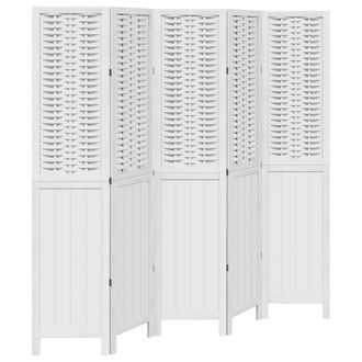 vidaXL Vidaxl - Biombo Separador De 5 Paneles Madera Maciza Paulownia Blanco