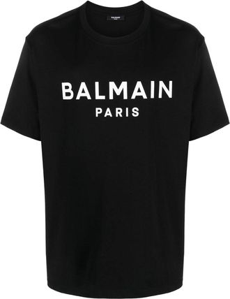Balmain Mens Paris Bold Brand Logo Black T-Shirt Cotton - Size X-Large