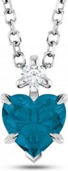Allurez Heart Natural London Blue Topaz & Natural Diamond Pendant Necklace 14K White Gold (0.60ct)