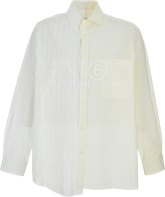 Maison Margiela Numeric Signature Long-Sleeved Two-Tone Shirt with Asymmetric Hem