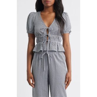 Wayf x Styled by COCO! Nina Gingham Seersucker Tie Front Top in Black Seersucker at Nordstrom Rack, Size X-Large