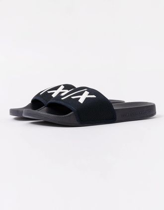 A|X Armani Exchange Mens Armani Exchange Mesh A|X Logo Sliders - Deep Navy/Off White U385 - Deep Navy Off White - Size: 11