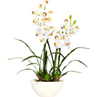 Nearly Natural Cymbidium with White Vase Artificial Flower Arrangement at Nordstrom