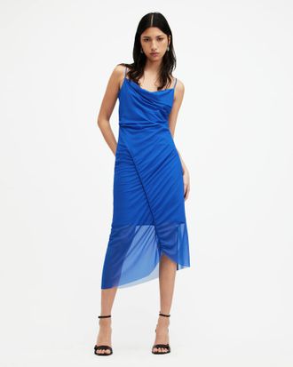 AllSaints Ulla Mesh Draped Midi Dress