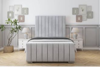 Sloomy California Naples Frame-Mattress - 50 Upholstered Headboard in Silver | Size: Super King