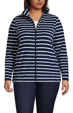 Lands End Anyweather Fleece Full Zip Jacket in Deep Sea Navy/ivory Stripe at Nordstrom, Size 2X