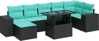 vidaXL 14 Piece Garden Sofa Set with Cushions Black Poly Rattan Acacia vidaXL