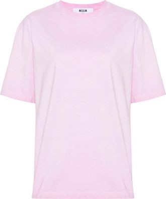 Msgm logo-embroidered cotton T-shirt - women - Cotton - M - Pink