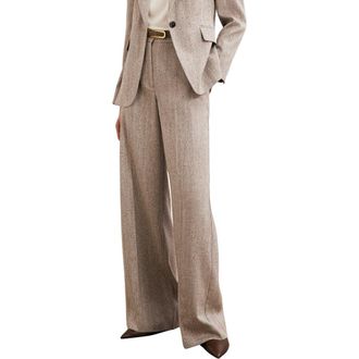 Reiss Isla Herringbone Wide Leg Pants in Grey at Nordstrom, Size 10 Us