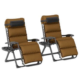 OUTSUNNY 2 Pieces Zero Gravity Chairs - Reclining Folding Sun Lounger - Brown | TJ Hughes