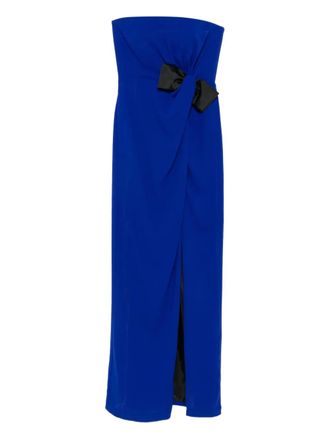 Tarik Ediz Natalie bow-detail strapless midi dress - women - Polyester - 40 - Blue