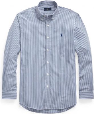 Polo Ralph Lauren Gestreept Slim Fit Poplin Overhemd - Heren - Casual Overhemden - Blauw - XL - Katoen - Overhemden
