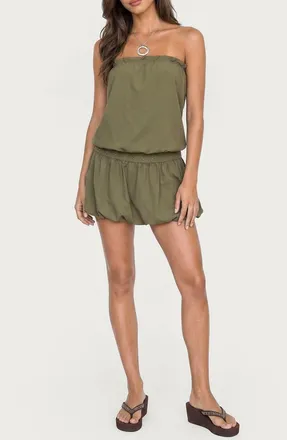 Edikted Layton Studded Strapless Bubble Minidress in Olive at Nordstrom, Size X-Large