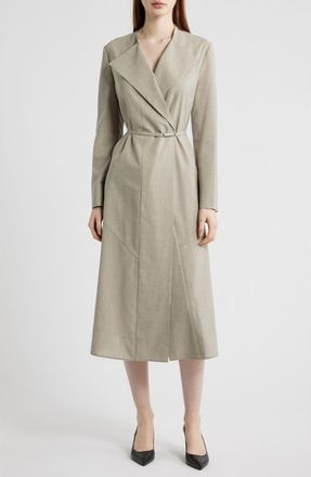 BOSS Dimosal Long Sleeve Wool Midi Dress in Pumice at Nordstrom, Size 12