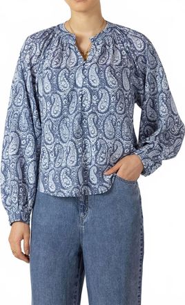 Dex Clothing Balloon Sleeve Top In Blue And White Paisley