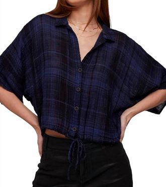 Bella Dahl Flowy Tie Waist Shirt In Admiral Blue Plaid