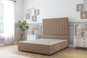 Sloomy Manhattan Plush Divan Bed Base No Drawers - 54 Headboard in Taupe | Size: King