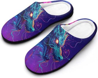 Generic Dragon with Flowers Moon Night Mens House Slippers Memory Foam Washable Cotton Slip on Home Shoes