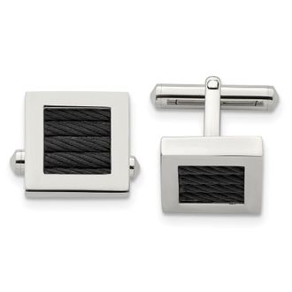Diamond2Deal Stainless Steel Polished Black IP-plated Wire Square Cufflinks