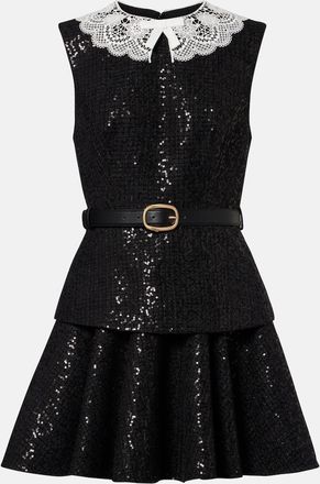 Self Portrait Belted sequined boucl&eacute; minidress