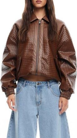 Lioness Kenny Woven Faux Leather Bomber Jacket in Chocolate at Nordstrom Rack, Size X-Large