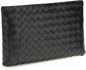 Bottega Veneta Womens Leather Clutch Bag Black-Gold Lamb Make Up Black/gold