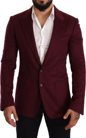 Dolce & Gabbana Mens Burgundy Blazer Notch Neck Long Sleeve - Dark Red Cashmere - Size EU 48 (Mens)