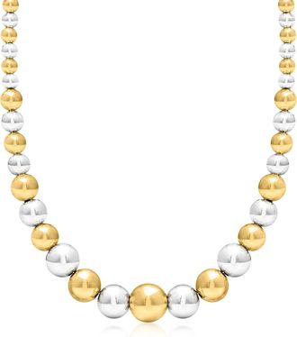 Ross-Simons Italian 6-14mm Sterling Silver and 18kt Gold Over Sterling Graduated Bead Necklace