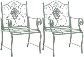 Clp Set 2 sillas de exterior con reposabrazos en metal verde antiguo